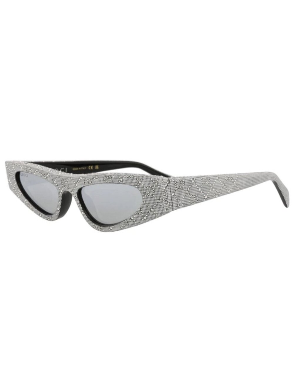 New Gucci Women's Sunglasses Cat Eye Recycled Acetate Frame Black Black Silver